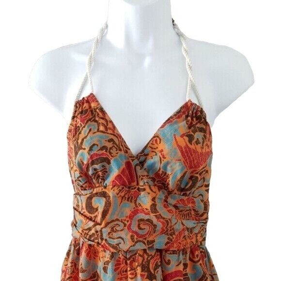 Moulinette Soeurs Island Holiday Dress Orange Size 2 V Neck Halter Anthropologie - Picture 2 of 7